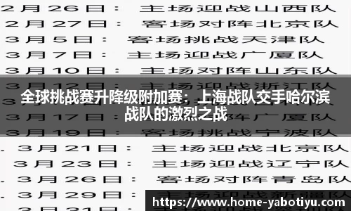 全球挑战赛升降级附加赛：上海战队交手哈尔滨战队的激烈之战